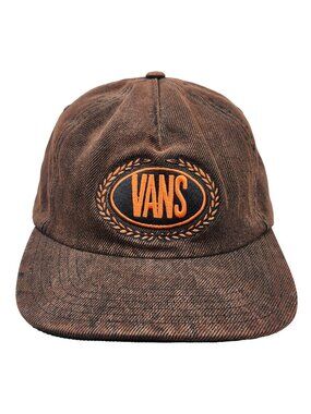 Vans Brown Denim Snapback Hat With Embroidered Orange Logo